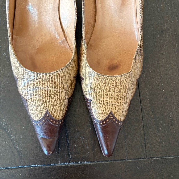 Rallys Brown Ran Leather Pointed Toe Wingtip Kitten Heels Vintage Size 9 - Picture 6 of 10